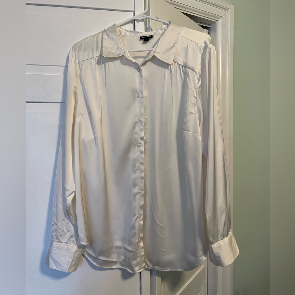 White Satin Button-Up Blouse